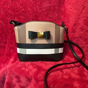 Tan and Black Women's cross body Bag with Bow Accent
